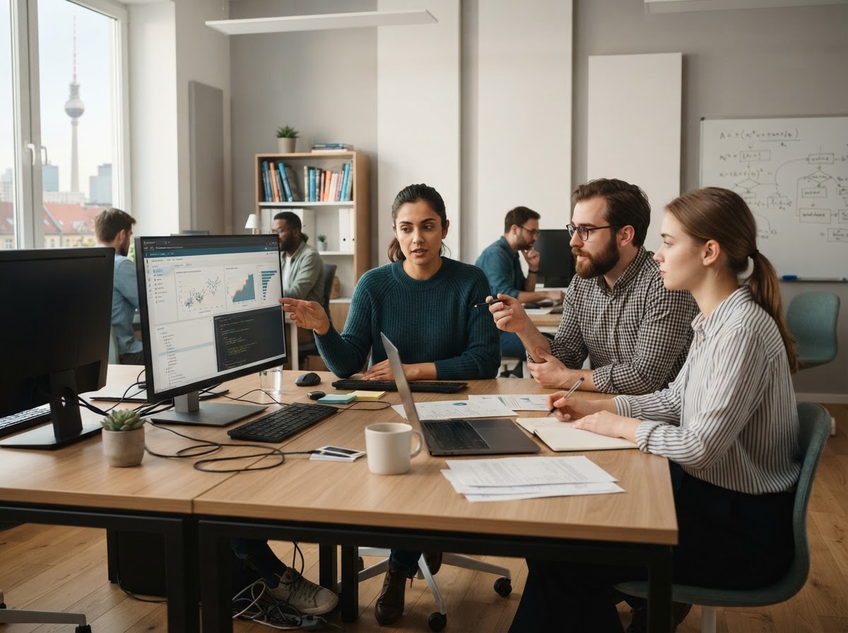 Deutsche AI Mitarbeiter bei der Auswertung von Markt- und Risikodaten